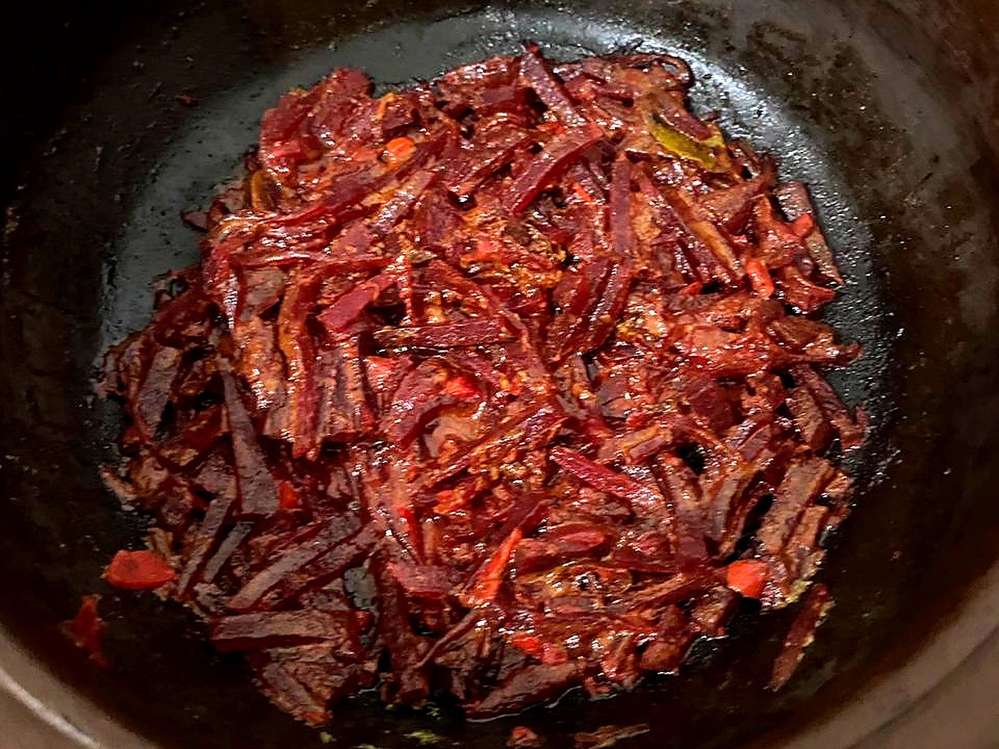 Beetroot curry in clay pot